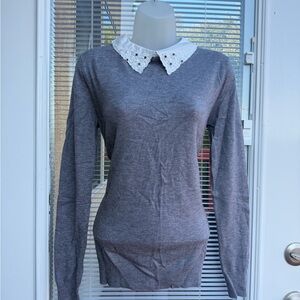 Milano Gray Knit Top with White Trim